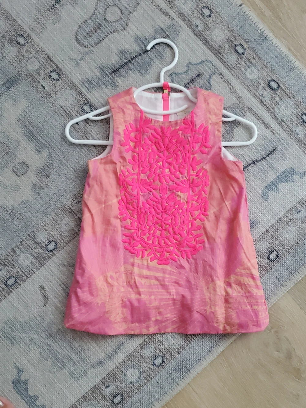 Crewcuts Girls Tropical Pink Orange Embroidered Sleeveless Shift Dress Sz2